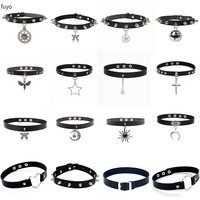 Colliers ras du cou gothiques Punk pour femmes et filles, rivets, cloche papillon, étoile, cœur, croix, bijoux à la mode, cadeaux