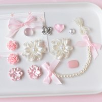 Luxury Pink & Blue Flowers Series Women Fashion Shoe Charms Set Accessories Hole Shoe Buckle Summer Pearl Chain DIY Decorations