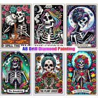 AB Diamond Embroidery Tarot Card Skeleton Art Mosaic Embroidery Cross Stitch Kits DIY Halloween Home Wall Decoration Gifts