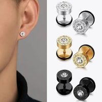 2-Pack Stainless Steel Round Men's Ear Studs, Hip-Hop Punk Style Piercing Accessories, Couple's Matching Accessories