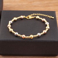 Nidin High Quality Simple Style Smooth Round Beads Charm Hand Bracelets 3 Colors For Female Copper Jewelry Wholesale Accessories