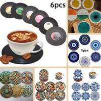 6 cartoon/mandala patterned wooden anti-slip and heat-insulating coasters, New Year's gifts for the living room party