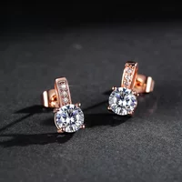 Temperament Trendy Four Claws Circle Zircon Stud Earrings for Women Luxury Gold Color Stainless Steel Zircon Bride Jewelry Gift