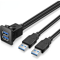 1m 3FT 2 Ports Dual USB 3.0/2.0 Male To Female Extension Cable Flush Mount Dash Mount Panel Mount Cable for Car Boat Dashboard