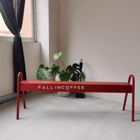 Bench wrought iron outside Ankela red long milk tea table, chairs, benches, coffee shop outdoor leisure bench Korean style