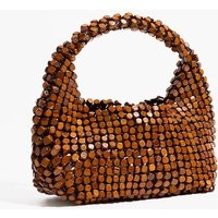 Handmade Woven Clutch Purses For Women Exquisite Design Hollow-out Wooden Bead Small Handbag With a Removable Inner Bag