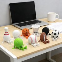 3D Printed Sports Ball Figurine Collection Soccer Ball Baseball Basketball Rugby Bowling Ball Figurines Desktop Ornaments Gifts