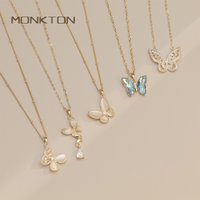 Monkton Fashion Butterfly Necklaces for Women Gold Plated Clavicle Chain with Crystal/Mother-of-Pearl Pendant Charm Accessories