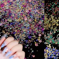 One Bag Mixed Aurora Mini Glass Bead Nail Art Kawaii Charms Resin 3D Mermaid Round Caviar Nail Decoration DIY Rhinestones Parts