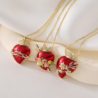 NEWBUY 2025 Fashion Red Oil Dripping Heart Pendant Necklaces For Women Gold Color Copper Party Jewelry Female