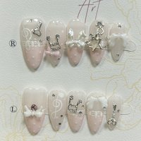 10 Pieces Retro Cute 3D Butterfly Wings Diamond Handmade Press On Nails Musical Lace Polka Dot French Fake Nails Art
