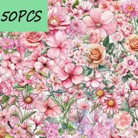 50pcs pink flower stickers, suitable for decorating luggage, helmets, skateboards, drums, waterproof PET stickers