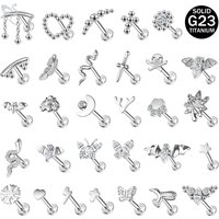 ZS 1 PC G23 Titanium Thread Lip Labret Piercing Women Men 16G Punk Bat Snake Ear Studs Crystal Cartilage Helix Piercings Earring