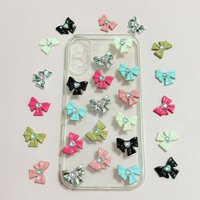 10Pcs Seven Color Styles Autumn Brown White Inlaid Heart-shaped Rhinestone Bow Resin Charms Junk Phone Case Decoration