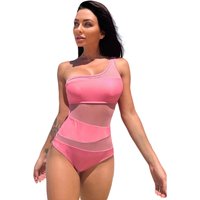 Cikini-Women's Cut-Out Mesh Swimsuit, Monochromatic Bikinis Set, Beach Bathing Suit, Swimwear, Summer, New, 2022