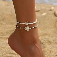 Bohemia Shell Anklet Set for Women Summer Beach Starfish Braided Rope Bracelet On Leg Beach Barefoot Sandal Leg Chain Jewelry