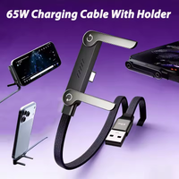 2 in 1 65W USB Fast Charging Cable With Foldable Phone Holder Type C Quick Charge Data Wire USB-C Charging Line For Mobile Phone