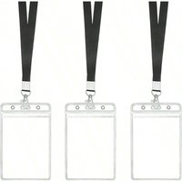 Cruise Lanyard With ID Holder Sets - Flat ID Lanyard With Heavy Duty Clear Vertical ID Card Name Badge Holder (Black)