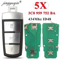 jingyuqin 5pcs 3C0959752BA Remote Car Key Fob 434Mhz ID48 Chip For Volkswagen fit VW Passat B6 3C B7 Magotan CC 3 Buttons