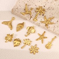 3Pcs Summer Coconut Tree/Shell/Guitar Charms Stainless Steel Sea Beach Tropical Hawaii Palm Pendants DIY Necklace Jewelry Making