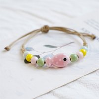 Simple Colorful Ceramic Fish Beaded Bracelets for Women Men Handmade Braided Rope Adjustable Bracelets Friendship Jewelry Gift