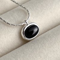 PANJBJ 925 Sterling Silver Necklace For Women Black Stone Engagement Fine Jewelry Wedding Party Birthday Gift Dropshipping