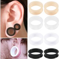 Pair Supersize Flexible Black/Clear Silicone Double Flared Ear Tunnel Plugs Flesh Tunnel Ear Gauge Expander Stretchers Piercing