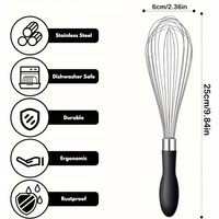 1pc Premium Stainless Steel Whisk - Ergonomic Soft-Grip Silicone Handle, Extra-Thick and Ultra-Durable for Blending, Beating, Wh