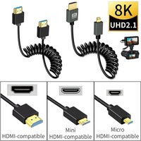 Portable HDMI-compatible to Mini/Micro HDMI-compatible Coiled Short Cable 48Gbps 8K for DSLR Camera Camcorder Tablet PC Monitor