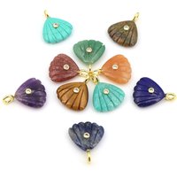 Natural Stones Crystals Shell ShapeWith Zircon Pendant Amazonite Carved Gemstone Jewelry for Diy Making Necklace Earrings Gift