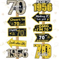 10pcs 70th Birthday Decoration Set Photo Booth Props Black Gold Vintage Style Paper Signage for 70th Birthday Party Decorations
