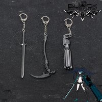 Anime BLACK ROCK SHOOTER Weapon Keychain Dead Master Scythe Black Rock Cannon Metal Model Keyring For Fans Cosplay Collect Gift
