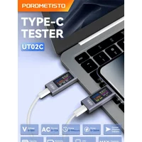 UT02C USB Color Screen Type-C Tester DC4-30V 12A Voltage Ammeter Voltage Current Power Meter Fast Charging Test CPU Temp Monitor