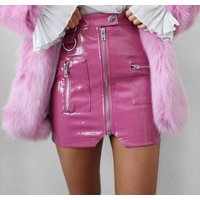 Summer New Sexy Pocket Zipper PU Irregular Hip Wrap Skirt for Women
