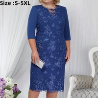 2026 Women's Spring Summer Lace Dress Plus Size Elegant Formal Dress With Back Zipper Vintage Lace Floral Half Sleeve Midi Dress