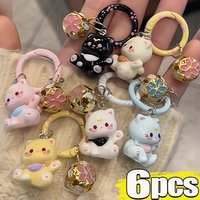 1/6pcs Fashion Cartoon Small Cat Cute Keychain Phone Chain Resin Keyring Bag Pendant Couple Key Chains Gifts Women for Jewelry