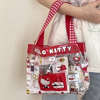 Retro Red Checkered Hello Kitty Transparent Handbag Cartoon Print PVC Waterproof Mommy Bag Swimming Storage Tote Bag