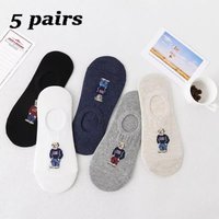 5Pairs Woman Socks Pure Cotton Summer Thin Style Cartoon Bear Socks For Women Sweat Absorbing Odor Preventing Low Top