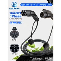 Portable 32A 7.2KW EV Charging Cable Type2 To Type1 For EV Hybrid PHEV Cars Full Lenght 3.5/4M With Public Charging Stations