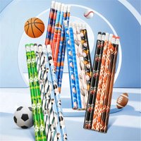 12pcs Sports Ball Themed Wooden Pencils Basketball Soccer Baseball Rugby Patterned Pencils for Kids School Supplies Party Favors