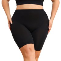 Plus-size women's shorts with tummy control and butt-lifting features to prevent exposure and provide safety shorts.