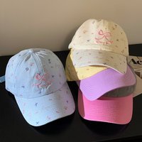 Pink Bow Embroidery Baseball Cap for Women Sweet Floral Baseball Hat Outdoor Sports Duckbill Cap