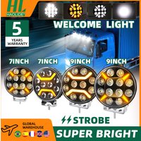 HAOLIDE 9" Rundes Off-Road-Licht, LED-Fahrer-LKW, LED-Arbeitsscheinwerfer, Scheinwerfer, Blitz mit Blinker, Weiß, Gelb, 12–24 V