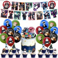 Hot Anime Jujutsu Kaisen Style Birthday cosplay Party Supplies Set with Banner Balloons Cake Topper Kit for Birthday Decorations