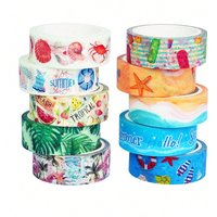 10 rolls of summer-themed washi tape, ocean beach shell pattern masking tape, suitable for decorating diaries, scrapbooks