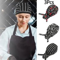 3Pcs Chef Cap Breathable Striped Printed Kitchen Scrub Cap Unisex Adjustable Pirate Chef Hat for Restaurant Catering Cooking