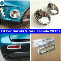 Chrome Exterior Car Front Head + Rear Bumper Fog Lights Lamps Decor Cover Trim Accessories For Suzuki Vitara Escudo 2015 - 2020