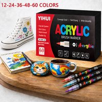 12-60 Colors Acrylic Paint Marker Set, 1-5mm Soft Tip Markers For Rock Painting Wood Stone Glass Gift DIY Crafts