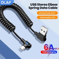 Dual Elbow Type C Cable 6A Fast Charge Short Spring Data Cable For Samsung Xiaomi Retractable USB To Lightning Cable For iPhone
