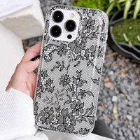 Vintage Black Lace Floral Pattern Clear Phone Case For iPhone 17 16 15 14 13 12 11 Pro Max Retro Elegant Aesthetic Cover